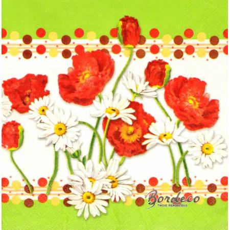 Serwetka decoupage firmy AMBIENTE maki i margaretki 33x33cm